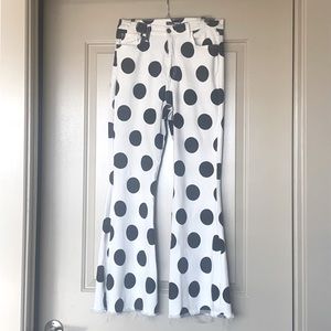 COPY - Polka dot denim bell bottom pants.